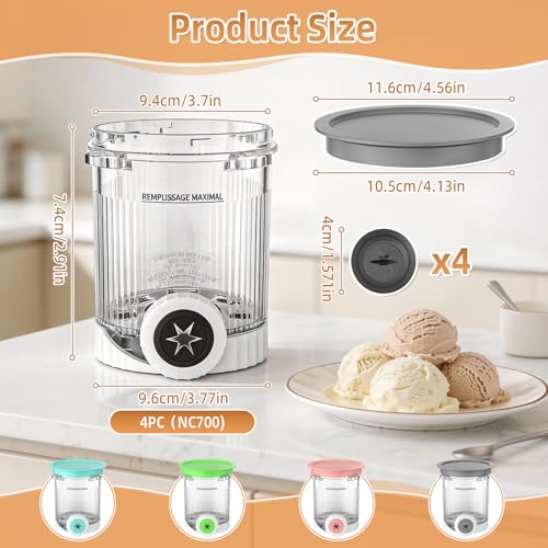 Hejo 4 Pcs Ninja Ice Cream Swirl Jar, 480ML Container for Ninja Creami for NC700 NC701, Ice Cream Trays with Lid and Spoon, Accessories for Ice Cream Swirl