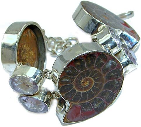 Ammonite Fossil Women 925 Sterling Silver Bracelet BOX