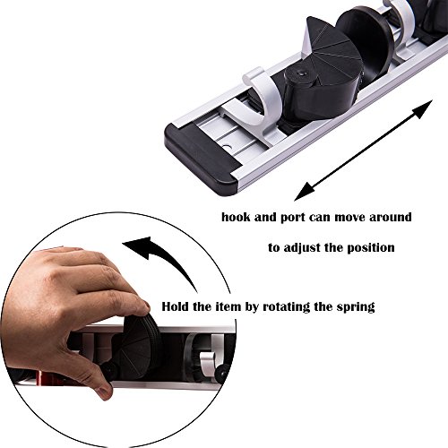 Mop Broom Holder Wall Mount Aluminium Alloy Garage Broom Organizer and Garden Tool Storage Adjustable Towel Hook Rack 5 Position with 6 Hooks Good Life Improvement