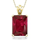 Gemstone Birthstone and White Topaz Pendant Necklace for Women in 18K Yellow Gold Plated Silver | Emerald Cut 18X13MM with 1.8MM Accent in Star-Set Bail | 18 Inch Chain | Fine Jewelry for Her Mom Wife