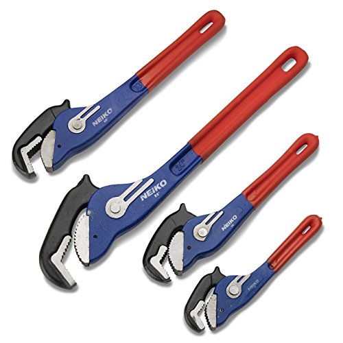 Click Here to See More Images Neiko 03412A Self-Adjusting Pipe Wrench Set, 4 Piece | Cast Iron Body and Cr-V Steel Jaws | 10