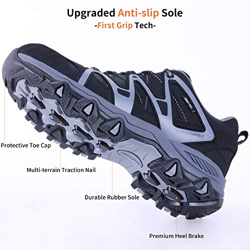 TFO Hiking Shoes Men Waterproof Air Circulation Insole Ankle Support Non-Slip Lightweight for Outdoor Trekking Walking Black