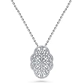 BERRICLE Sterling Silver Pendant Necklace for Women, Cubic Zirconia CZ - Art Deco, Filigree, Flower, Halo, Starburst, Wreath Styles