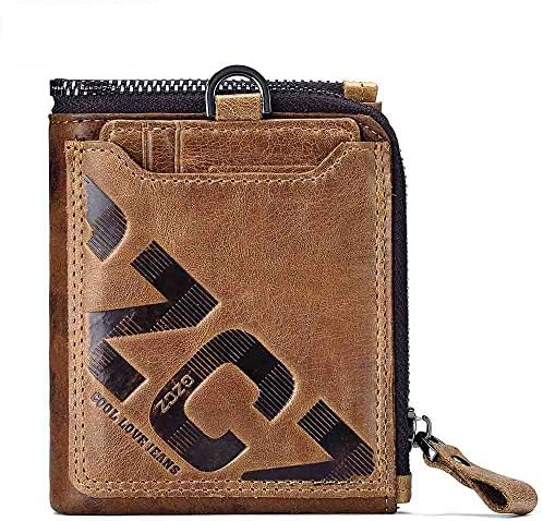 ESOEM Men’ s Real Cow Leather Wallet, Retro RFID Blocking Double Money Clip with Zipper closure