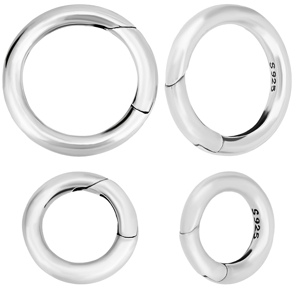 Beebeecraft 1 Box 2Pcs Spring Gate Rings 925 Sterling Silver O Rings Keychain Ring Round Snap Clasps for Jewelry Making Accessories DIY (16.5/12mm)