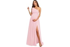 Smileven Women's Chiffon Maternity Dress for Photoshoot One Shoulder Baby Shower Guest Dress A-line Pregnancy Gowns