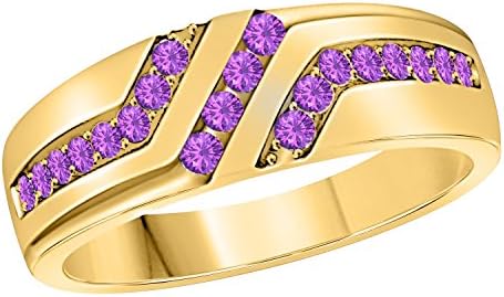 SRJEWELS Men's Wedding Anniversary Band Ring In 18k Yellow Gold Plated 925 Sterling Silver Created Amethyst Size 6 to 14