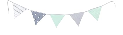 ULLENBOOM ® Wimpelkette Mint Grau (Stoff-Girlande: 1,9 m Länge, 5 Wimpel, farbenfrohe Deko für Kinderzimmer & Baby Geburtstag