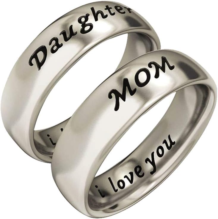EVBEA Mother and Daughter Gifts Simple White Gold Plated Copper Band Rings for Women Engraved with I Love You