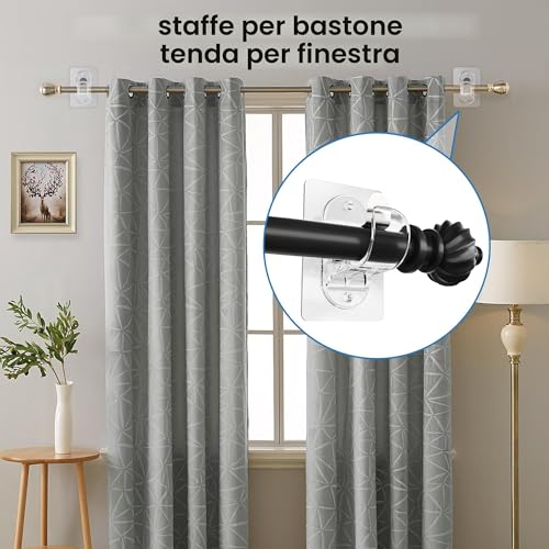 No Hole Curtain Hooks, Adhesive Curtain Hooks with Screws - Curtain Rod Bracket/Holder for Bathroom, Kitchen, Living Room, Bedroom (Transparent 4 Pieces)