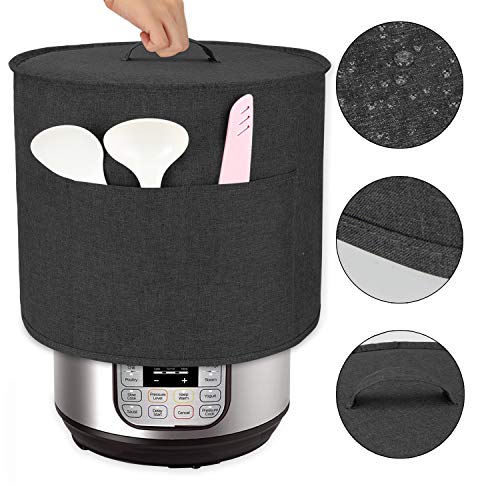 Luxja Dust Cover for 8 Quart Instant Pot, Cloth Cover with Pockets for Instant Pot (8 Quart) and Extra Accessories, Black (Large) - Thumbnail 3