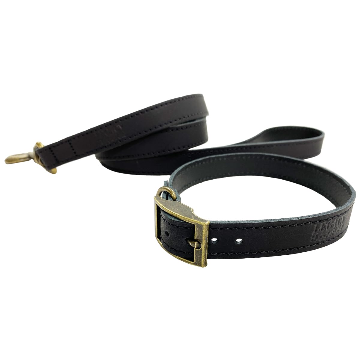 HugglePets Leather Dog Collar and Lead Set Legacy British Handmade Leather (Black, Medium 35-40cm)