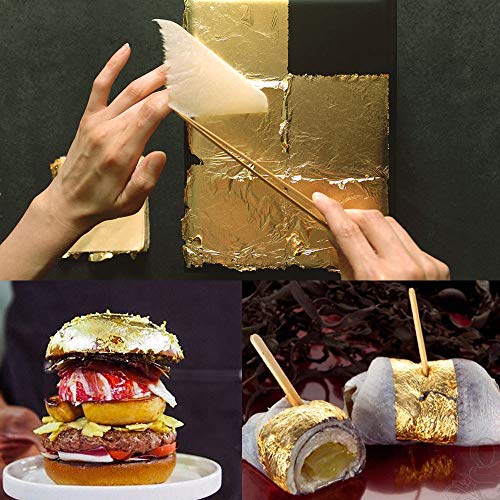 KINNO Edible Gold Leaf Sheets 30 Sheets 1.7" x 1.7" 24K Yellow Real Gold for Facial Mask, Makeup, Spa, Crafts, Gilding, Art, Bakery Food and Drink Decorations- Cake, Dessert, Coffee or Wine