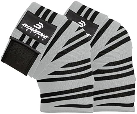 Bourne Active Knee Wraps (Pair), 76" Adjustable Compression, Gym Workout, Weightlifting, Fitness, Powerlifting - Elastic Straps for Squats and Knee Exercise | for Men & Women. Fits All.