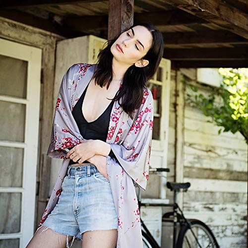 OLDSHANGHAI Luxury Kimono Robe for Women | Long Floral Robe | Cherry Blossom & Crane Black | Original Design | Removable Waist Tie Closure | Soft Lightweight Fabric | One Size