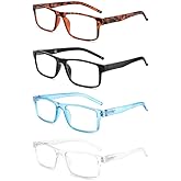 Yuluki 4 Pack Reading Glasses Blue Light Blocking with Spring Hinges Men Women