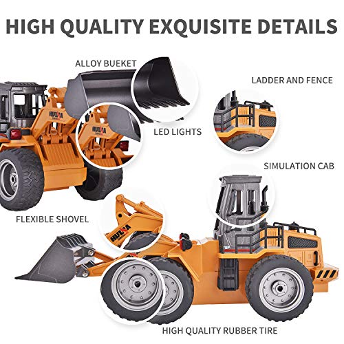 Yuboa Remote Control Truck RC Front Loader,RC Bulldozer Metal 6 Channel RC Tractor 2.4Ghz 4WD Construction Vehicle RC Truck Front End Loader Toy Present for Kids Boys Yellow