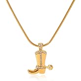 CANYEN Cowgirl Boot Western Necklace for Women, Dainty 14k Gold Plated Cowboy Jewelry, Womens Cubic Zirconia CZ Boot Charm Pendant Snake Chain Necklaces for Country Concert, Trendy Texas Rodeo Accessories, Minimalist Vaquero Vaquerita Gifts for Ladies