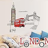 Wall Decals DIY London Style, Home Inspira Art Murals Wall Decals Removable Vinyl Wall Decor London Big Ben Bus Bridge Street for Office Kids Living Room Bedroom Kitchen Wallpaper(24x36Inch)