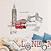 Wall Decals DIY London Style, Home Inspira Art Murals Wall Decals Removable Vinyl Wall Decor London Big Ben Bus Bridge Street for Office Kids Living Room Bedroom Kitchen Wallpaper(24x36Inch)