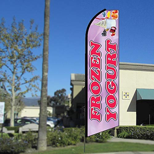 FROZEN YOGURT (Purple) Flutter Feather Flag Bundle (11.5' Tall Flag, 15' Tall Flagpole, Ground Mount Stake)
