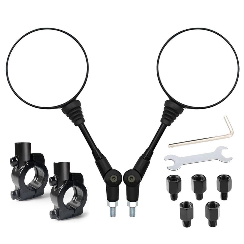 Photo 1 of Motorcycle Rear View Side Mirrors, Round Foldable With 10mm Clockwise Bolt, 7/8" Handle Bar Mount Clamp Compatible with Bike, Motorcycle, Scooter, Atv, Etc.