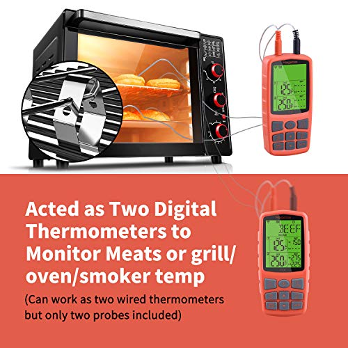Regetek Wireless Grill Thermometer BBQ Oven Smoker Thermometer, Remote Digital LCD Cooking Food Meat Thermometer for Stove Kitchen Dual Probe/Clock Timer Alarm/Backlight (500 Feet) - Thumbnail 2