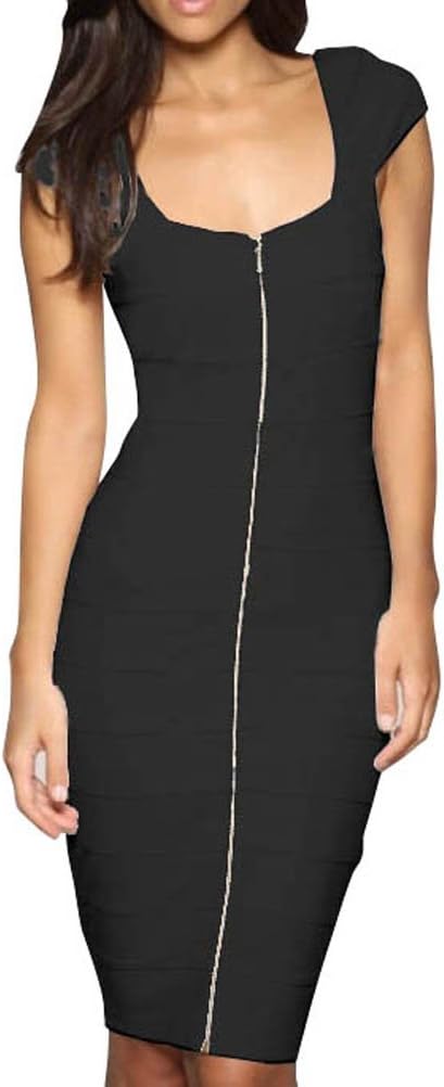WeiYin Wonen's Slim Fit Cap Sleeve Midi Dress Party Bandage Dresses