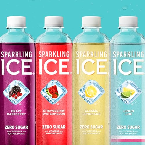 SPARKLING ICE BLUE VARIETY PACK, ZERO SUGAR SPARKLING WATER, WITH VITAMINS AND ANTIOXIDANTS, 17 FL OZ, 12 COUNT (CLASSIC LEMONADE, STRAWBERRY WATERMELON, GRAPE RASPBERRY, LEMON LIME)