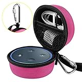 Travel Portable Carrying Protective Hard Case Box Pouch for Amazon All-New Echo Dot(2nd Generation) with Carabiner(Fits USB Cable and Wall Charger) (Hot Pink)