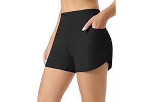Emlovm Women's 4" Swim Shorts High Waisted UPF50+ Board Shorts Tummy Control Swimsuit Bottoms with Liner and 3 Pockets