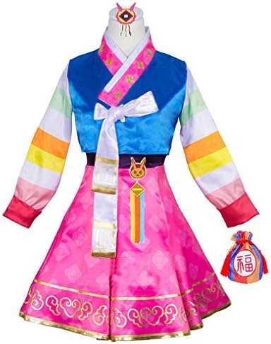 Dahee Womens Cosplay Costume Girls Cute Hanbok Dress Suit Halloween Wig Full Set (M, Picture Color)