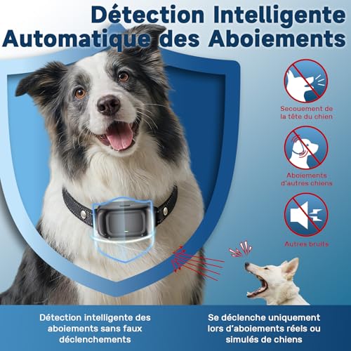 Collier Anti Aboiement Chien, Automatique Collier de Dressage pour Détection Intelligente des Aboiements, Ultrasons/Bip/Vibration, Imperméable IPX7, Rechargeable Anti Aboiement Chien Petit Moyen Grand