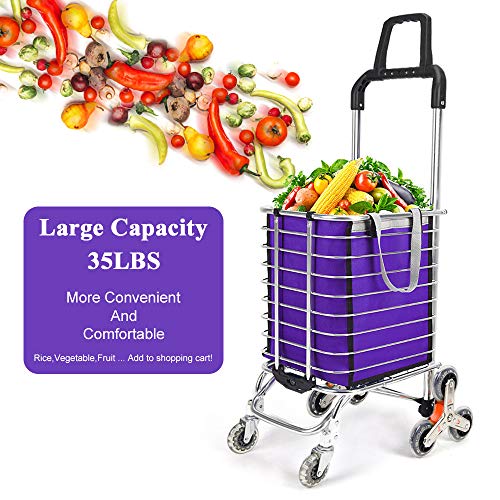 Besthls Folding Shopping Cart for Groceries, Stair Climbing Grocery Carts with Cover (Can Sit), Heavy Duty Transit Utility Cart with Rolling Swivel Wheels and Length Handle, 177 Pounds Capacity