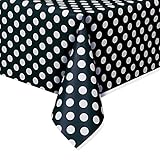 Polka Dot Plastic Tablecloth, 108" x 54", Black