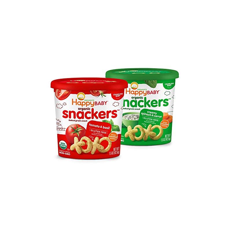 Happy Baby Organics Snackers Baked Grain Snack, 2 Flavor Veggie Variety Pack, 1.5 Ounce (Pack of 6)