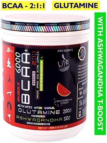 LifeRoots PLANT SOURCED BCAA {2:1:1} - GLUTAMINE - ASHWAGANDHA (30 SERVINGS) WATERMELON PUNCH FLAVOR-300 gms