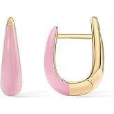 PAVOI 14K Gold Plated 925 Sterling Silver Post Earrings for Women - Colored Enamel Cubic Zirconia Huggie Hoop Earrings - Blue Pink Purple White Jewelry