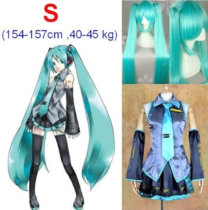 VOCALOID,Hatsune Miku Cosplay Kostüm+120cm Perücke, Größe S:Höhe 154-157CM,Gewicht 40-45 kg