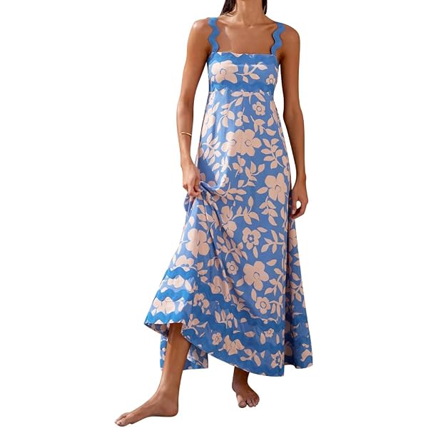 Adernlia Floral Maxi Dress, Women Floral Flowy Maxi Dress, Spaghetti Straps  V Neck Patchwork Flowy Boho Sundress (US, Alpha, Small, Regular, Regular,  Blue) at Amazon Women's Clothing store