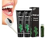Activated Charcoal Teeth Whitening Toothpaste 2 Pack with a Jarosa Organic Lip Balm 3d White, Organic Bamboo Charcoal, Destroys Bad Breath Removes Smoke Stains and Coffee Stains, 4 oz By Bright Up