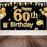 60th Birthday Party Decoration, Extra Large Black Gold Sign Poster 60th Birthday Party Supplies, 60th Anniversary Backdrop Banner Photo Booth Backdrop Background Banner, 72.8 x 43.3 Inch