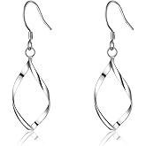 SLUYNZ Solid 925 Sterling Silver Hollow Curve Dangle Earrings for Women Teens Spiral Linear Drop Earrings Hook