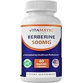 Vitamatic Berberine Supplement 500mg - 60 Vegetable Capsules - Made in The USA - Gluten Free - Non-GMO (1 Bottle)