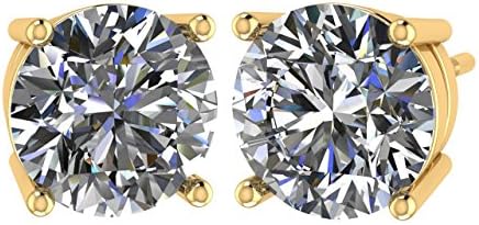 Central Diamond Center14K Solid Gold Post & Sterling Silver 4 Prong Pure Brilliance Zirconia CZ Stud Earrings 1.00ctw - 8.00ctw