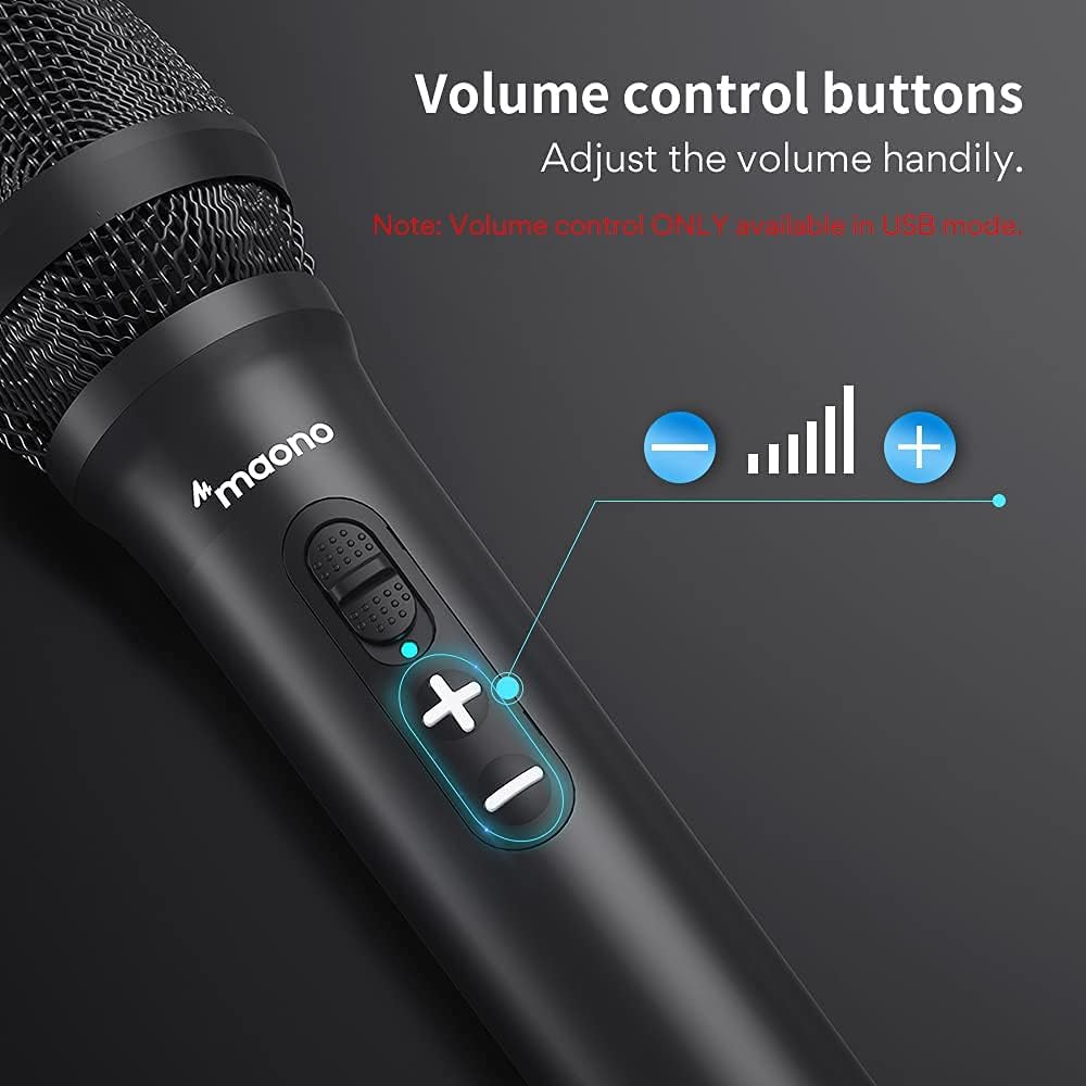 USB/XLR Cardioid Dynamic Microphone, MAONO Metal Professional Zero-latency Monitoring Mic with Volume Control for PC, Audio interface, Idea for Home Studio, Vocal, Podcast, Singing, Streaming (HD300T): Musical Instruments