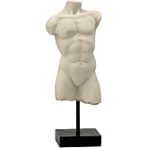 Galt International 13.5" Poly Marble Body Statue w/Black Pedestal Stand for Home Decor - Greek God Sculpture Mythology Stone-Like Marble-Feel Accent (Man)