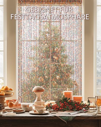 Ezcasch Bamboo Bead Door Curtain 90 x 200 cm 52 Strands Colorful Wooden Bead Curtain as Boho Style Decoration and Mosquito Net Handmade Beaded Curtain for Windows Doors