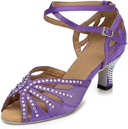 Miyoopark Ladies Round Toe Cross Strap Satin Latin Dance Pumps Wedding Shoes
