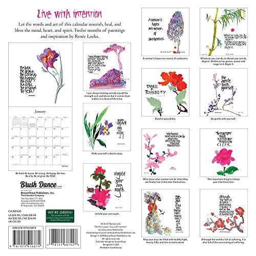 Live with Intention 2020 12 x 12 Inch Monthly Square Wall Calendar by Brush Dance, Art Paintings Inspiration Motivation